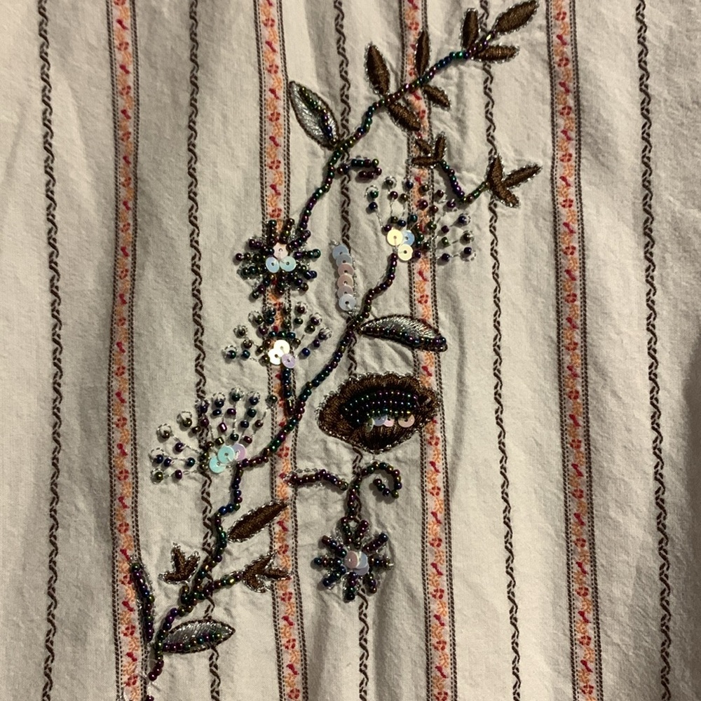 MIXIT 1X Beaded In The Front And Back Pearl Button Down Long Sleeve Lightweight - Picture 12 of 13